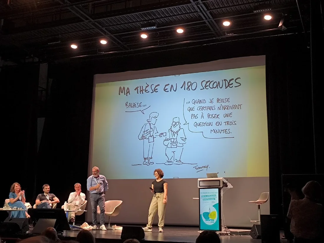 Dessin humoristique de Tommy : « Ma thèse en 180 secondes » — balaise !